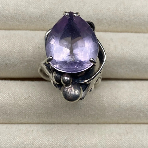 Sterling Silver Large Purple Sapphire Stone Statement Ring - Picture 16 of 17